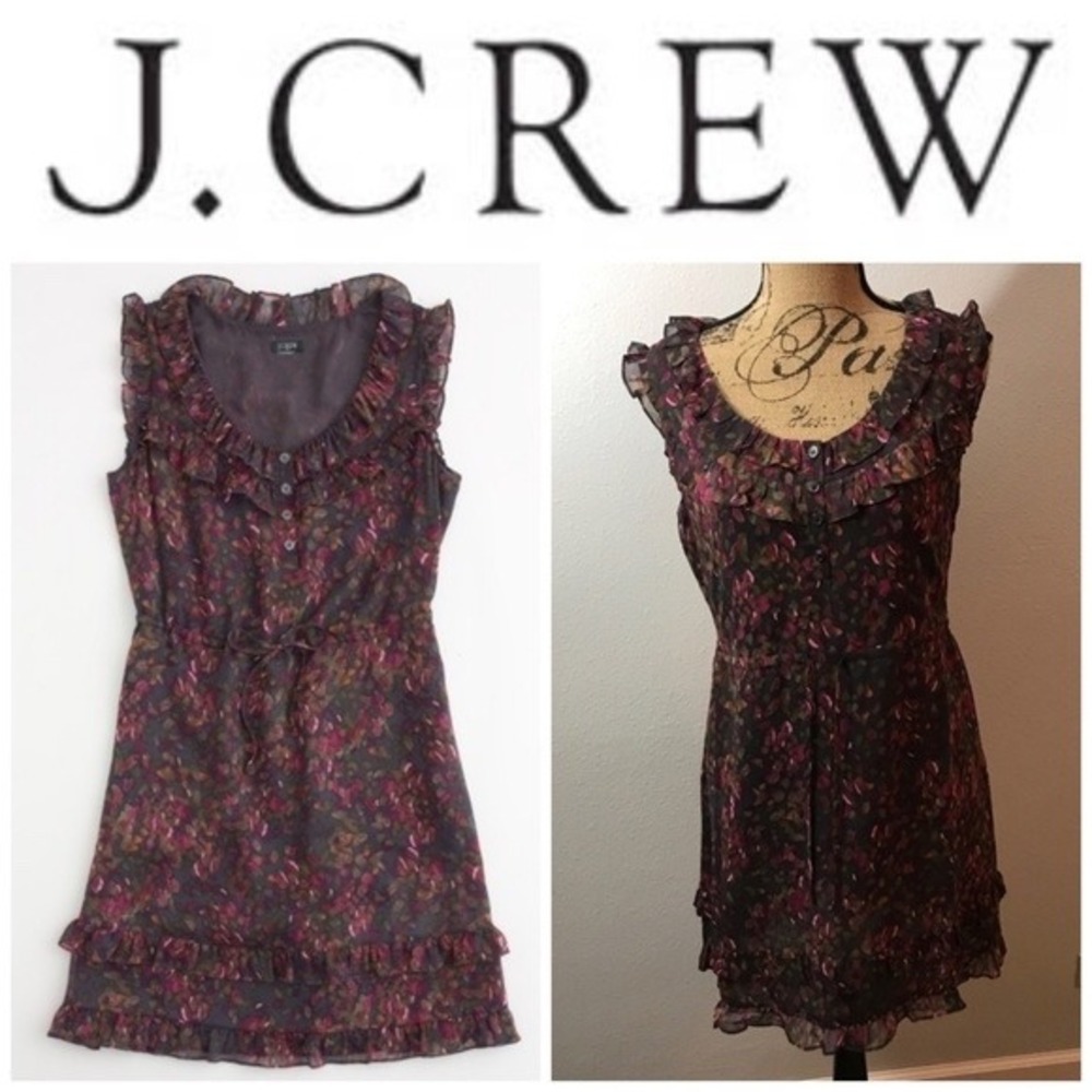 J Crew Silk Ruffle Chiffon Dress Sleeveless Floral Artsy Party Cocktail‎ 4 Small